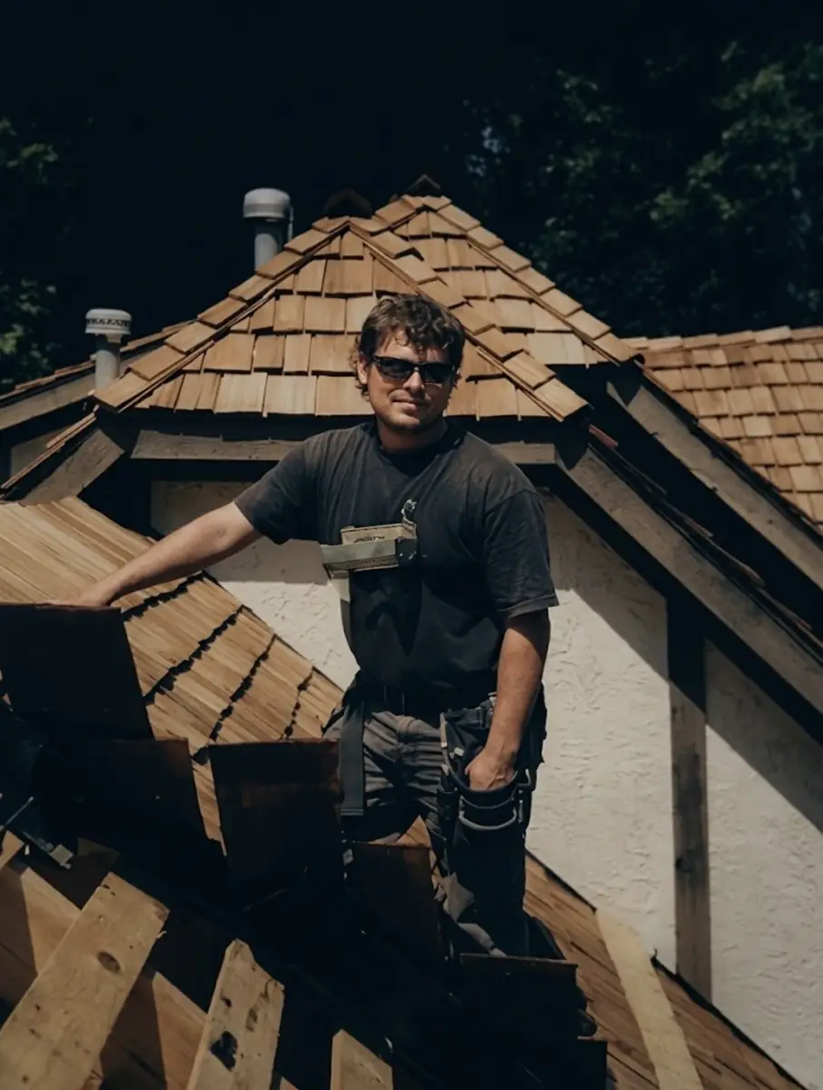 State Certified Roofing on the job - cedar shake roof